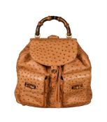GUCCI, A TAN OSTRICH LEATHER AND BAMBOO BACKPACK