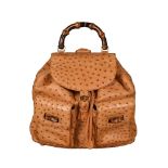 GUCCI, A TAN OSTRICH LEATHER AND BAMBOO BACKPACK