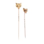 TWO LATE VICTORIAN FOX MASK STICK PINS