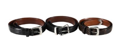 Y RALPH LAUREN, EXOTIC LEATHER AND SILVER COLOURED BUCKLED BELTS