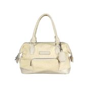 LONGCHAMP, A CREAM OSTRICH LEATHER AND LEATHER HANDBAG