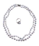 A GREY CULTURED PEARL DRESS RING AND CULTURED PEARL NECKLACE