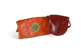 MULBERRY DARIA, AN ORANGE LEATHER FOLD-OVER CLUTCH