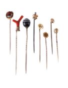 Y NINE ANTIQUE AND LATER STICKPINS