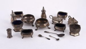 A COLLECTION OF SILVER CRUET ITEMS