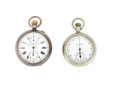 UNSIGNED, A BASE METAL KEYLESS WIND OPEN FACE POCKET WATCH WITH CHRONOGRAPH