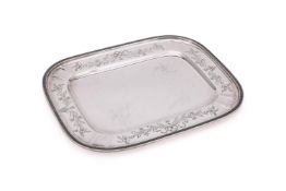 A SILVER COLOURED OBLONG TRAY