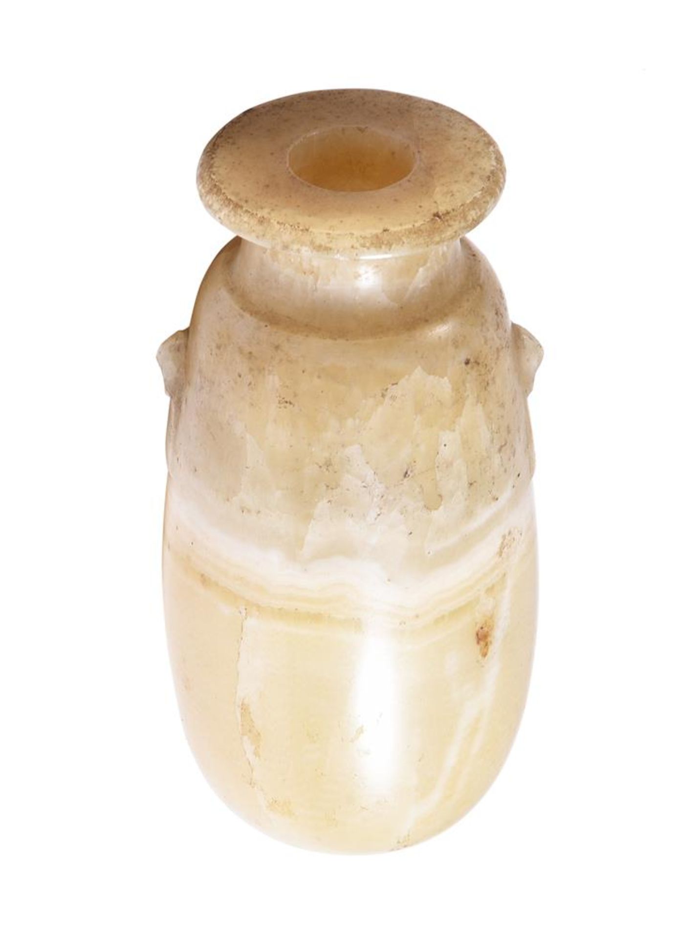 AN EGYPTIAN ALABASTER ALABASTRON, LATE PERIOD AFTER 600 B.C. - Image 3 of 3