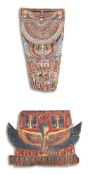 TWO EGYPTIAN POLYCHROME PAINTED CARTONNAGE PANELS, PTOLEMAIC PERIOD, CIRCA 300-30 B.C.
