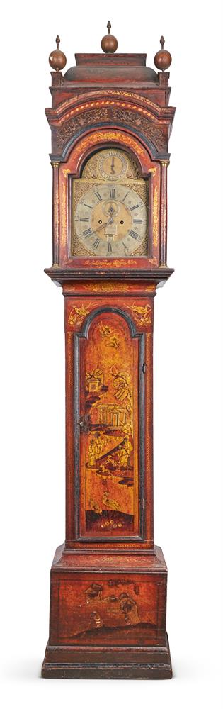 A GEORGE II RED AND GILT JAPANNED LONGCASE CLOCK STEPHEN ASSELIN, LONDON, CIRCA 1725