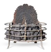 A STEEL AND IRON FIRE GRATE, EARLY 20TH CENTURY
