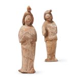 TWO POTTERY FIGURES OF COURT LADIES, TANG DYNASTY