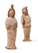 TWO POTTERY FIGURES OF COURT LADIES, TANG DYNASTY