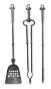 A SET OF THREE COTSWOLD SCHOOL FIREPLACE TOOLS, ERNEST GIMSON FOR BUCKNELL