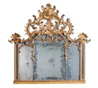 A CARVED GILTWOOD OVERMANTEL MIRROR, NORTH ITALIAN, SECOND QUARTER 18TH CENTURY