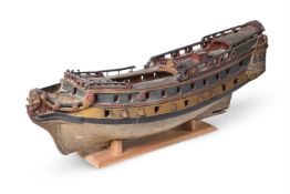 A PAINTED MODEL OF A FORTY-TWO GUN GALLEON, 19TH CENTURY