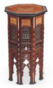 Y A WALNUT, MOTHER OF PEARL AND BONE INLAID OCTAGONAL TABLE, SYRIAN, MID 20TH CENTURY