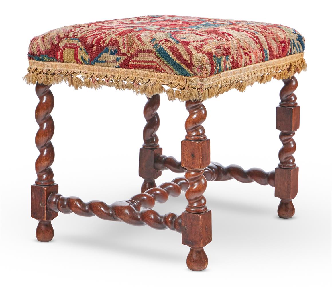 A WILLIAM & MARY WALNUT AND TURKEY-WORK STOOL, LATE 17TH CENTURY AND LATER - Image 3 of 3