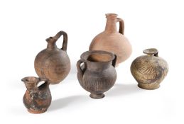 FIVE ANCIENT POTTERY VESSELS, CIRCA 800 B.C. - 2ND CENTURY A.D.
