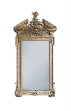 A CARVED GILTWOOD MIRROR 18TH CENTURY AND LATER