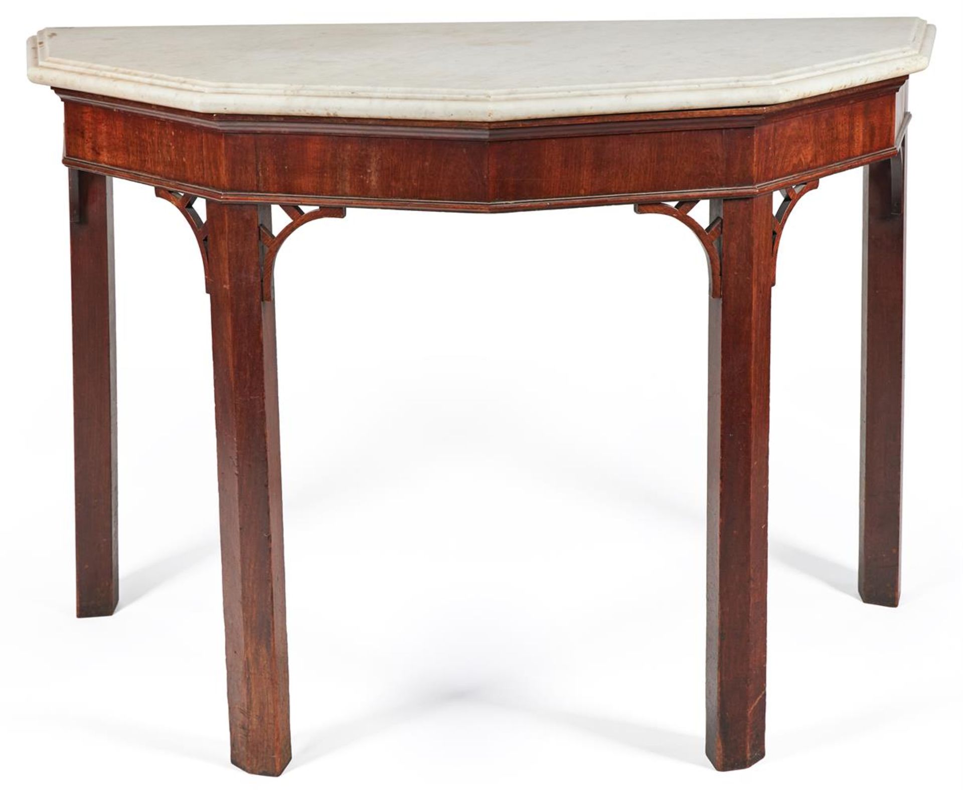 A GEORGE III MAHOGANY AND MARBLE TOPPED SIDE TABLE, CIRCA 1770