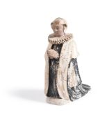 A CARVED AND PAINTED WOOD FIGURE OF A LADY AT PRAYER OR 'KNEELER', EARLY 17TH CENTURY