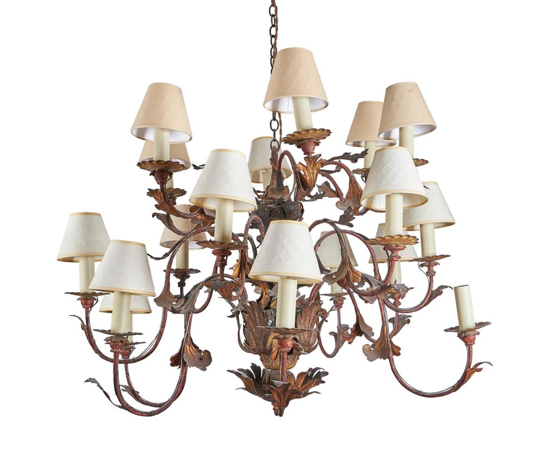 A GILT TOLE PEINTE SIXTEEN LIGHT CHANDELIER ITALIAN - Image 2 of 2