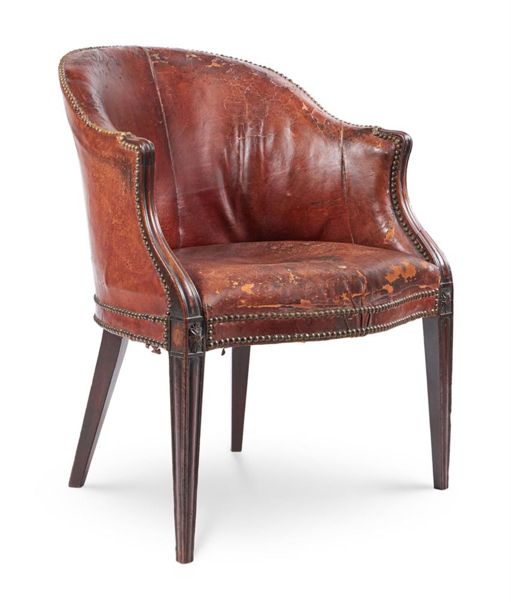 A GEORGE III MAHOGANY AND LEATHER LIBRARY ARMCHAIR CIRCA 1780