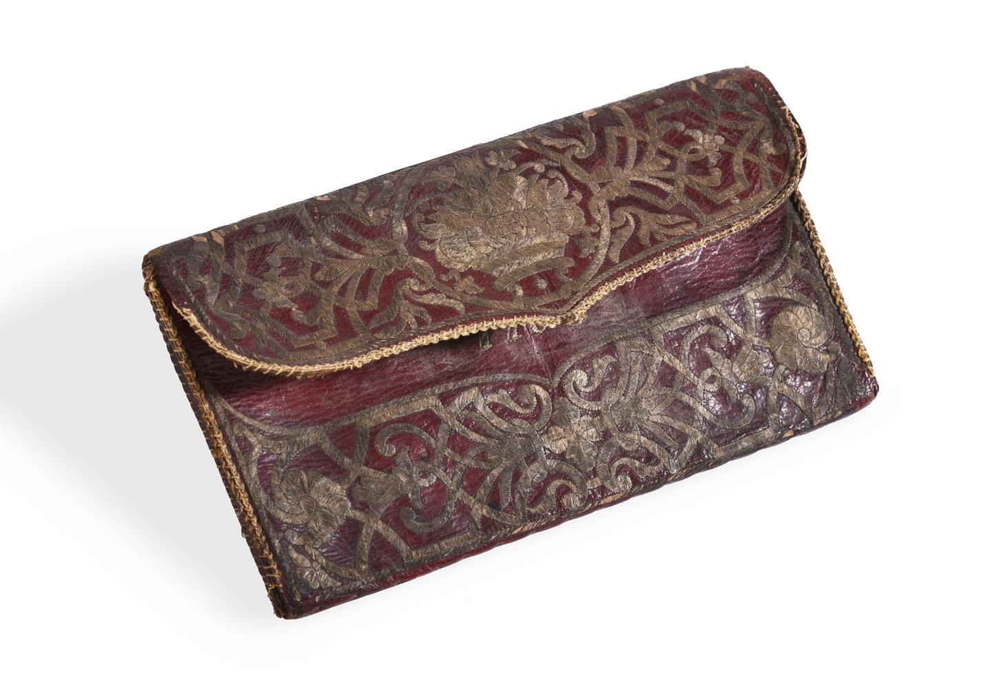 AN OTTOMAN METAL THREAD EMBROIDERED LEATHER PURSE, CONSTANTINOPLE, 1765 - Image 4 of 4