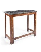A WALNUT AND BONE INLAID MARBLE TOP SIDE TABLE INCORPORATING ITALIAN LATE 18TH CENTURY AND LATER