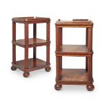 A PAIR OF BROWN OAK BEDSIDE TABLES OR WHATNOTS, POSSIBLY IRISH, MID 19TH CENTURY