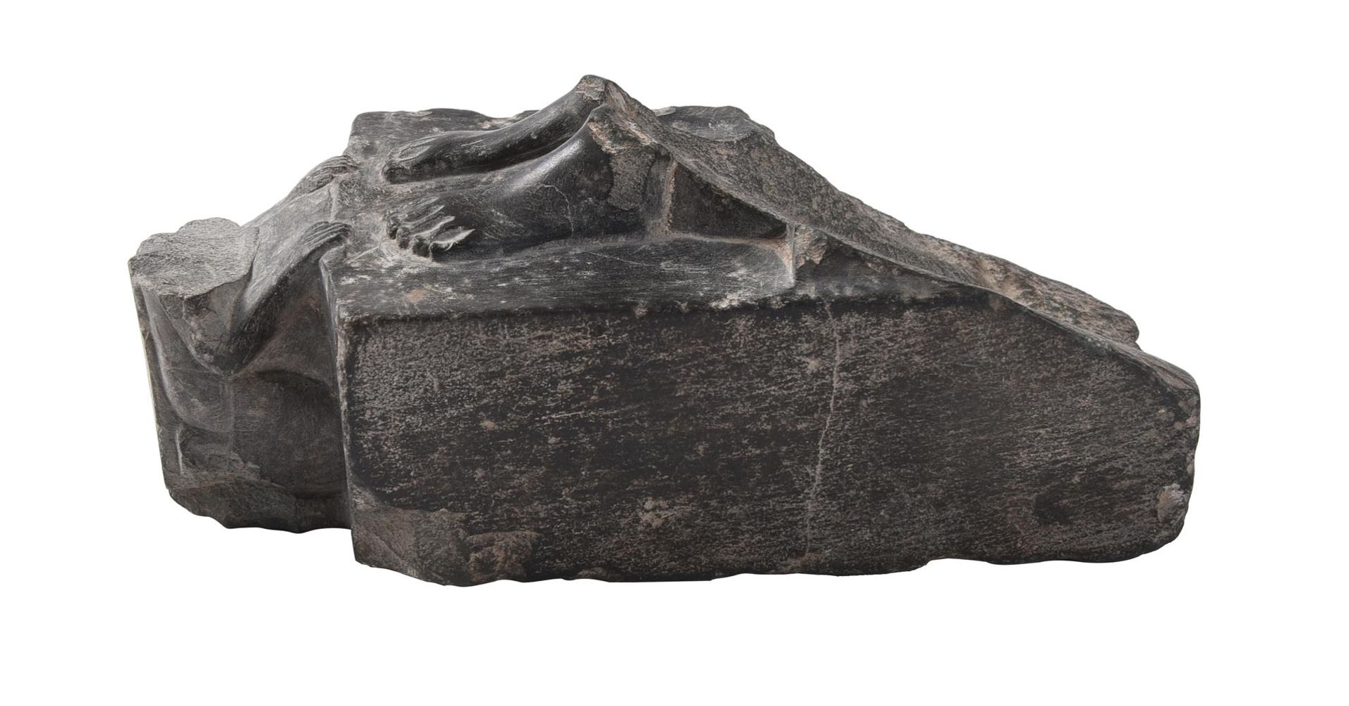 AN EGYPTIAN FRAGMENTARY SCHIST STATUE BASE LATE PERIOD - Image 2 of 3