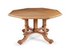 A LATE VICTORIAN OAK OCTAGONAL CENTRE TABLE, MID 19TH CENTURY