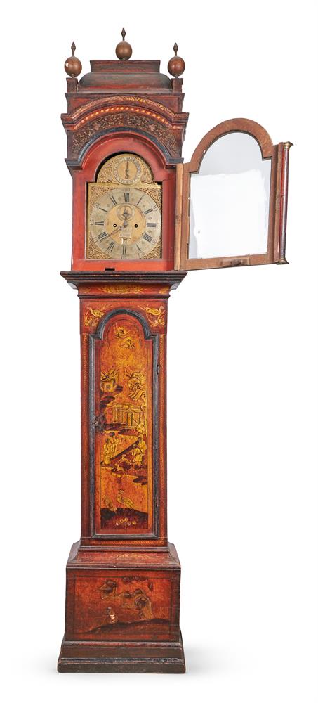 A GEORGE II RED AND GILT JAPANNED LONGCASE CLOCK STEPHEN ASSELIN, LONDON, CIRCA 1725 - Image 2 of 5