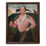 ENGLISH SCHOOL (EARLY 17TH CENTURY), PORTRAIT OF A MAN WITH A PICKAXE AND A SPADE IN A LANDSCAPE