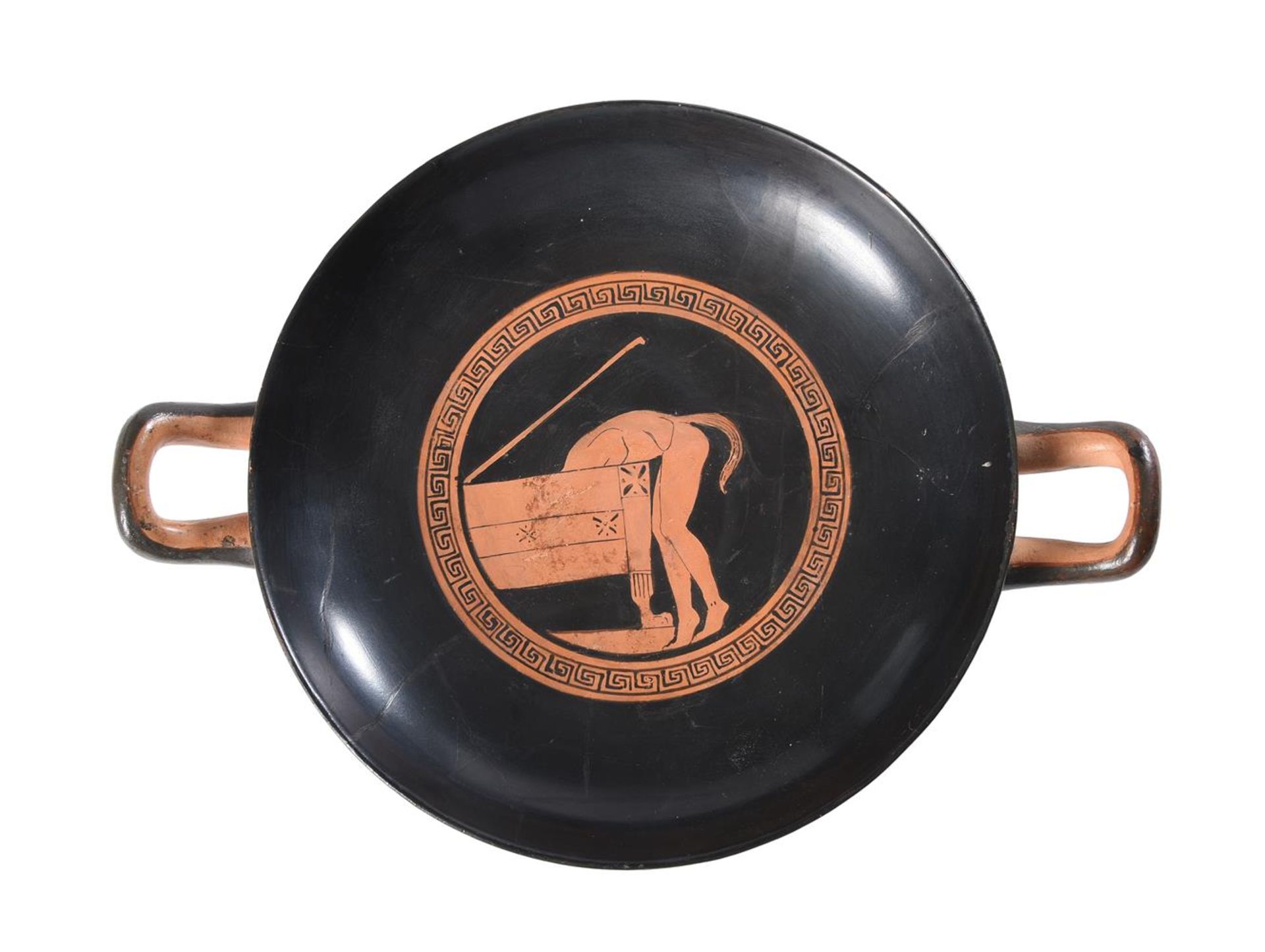 AN ATTIC RED-FIGURE POTTERY KYLIX, PROBABLY THE PAINTER OF ATHENS 1237, CIRCA 470-460 B.C. - Image 2 of 3