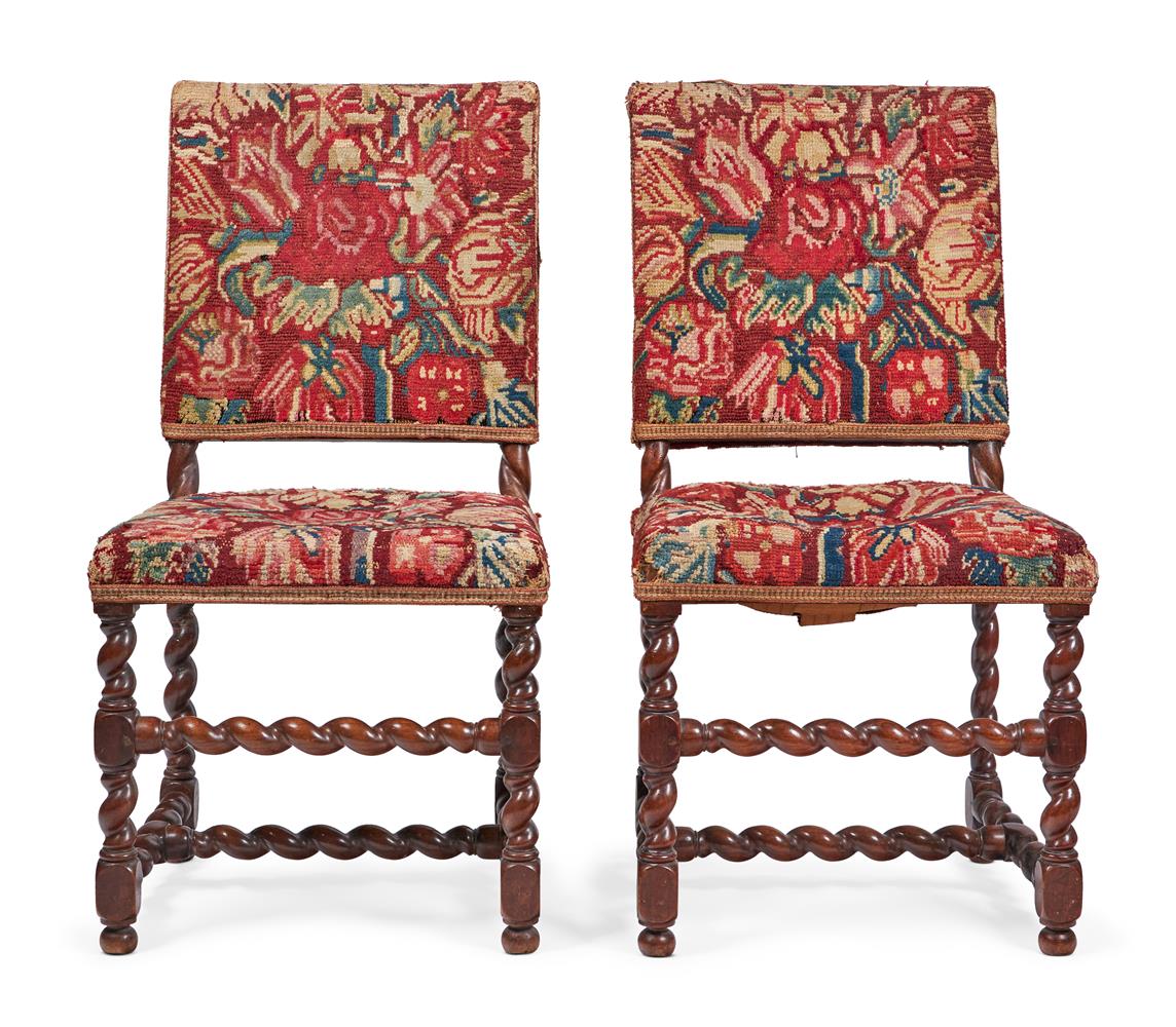 A PAIR OF WILLIAM & MARY WALNUT AND TURKEY-WORK SIDE CHAIRS OR BACKSTOOLS, LATE 17TH CENTURY - Image 2 of 3