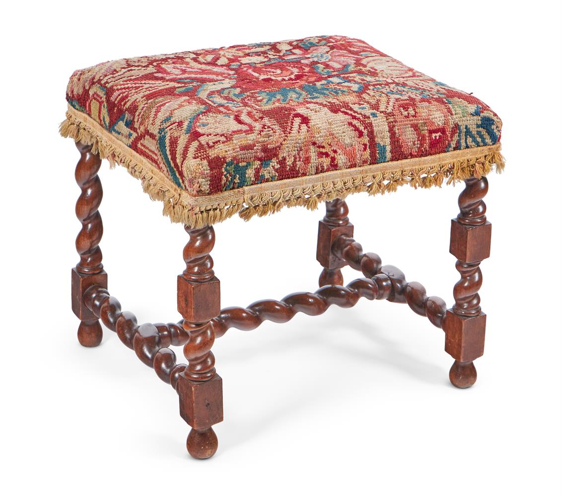 A WILLIAM & MARY WALNUT AND TURKEY-WORK STOOL, LATE 17TH CENTURY AND LATER - Image 2 of 3