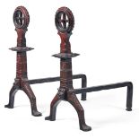 A PAIR OF GOTHIC CAST IRON ANDIRONS, ATTRIBUTED TO WILLIAM BURGES, CIRCA 1875