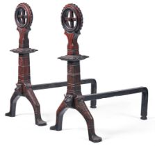 A PAIR OF GOTHIC CAST IRON ANDIRONS, ATTRIBUTED TO WILLIAM BURGES, CIRCA 1875