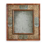 A WILLIAM & MARY WALNUT AND PAPER SCROLL WORK WALL MIRROR CIRCA 1700