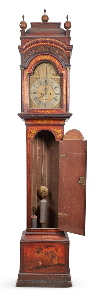 A GEORGE II RED AND GILT JAPANNED LONGCASE CLOCK STEPHEN ASSELIN, LONDON, CIRCA 1725 - Image 3 of 5