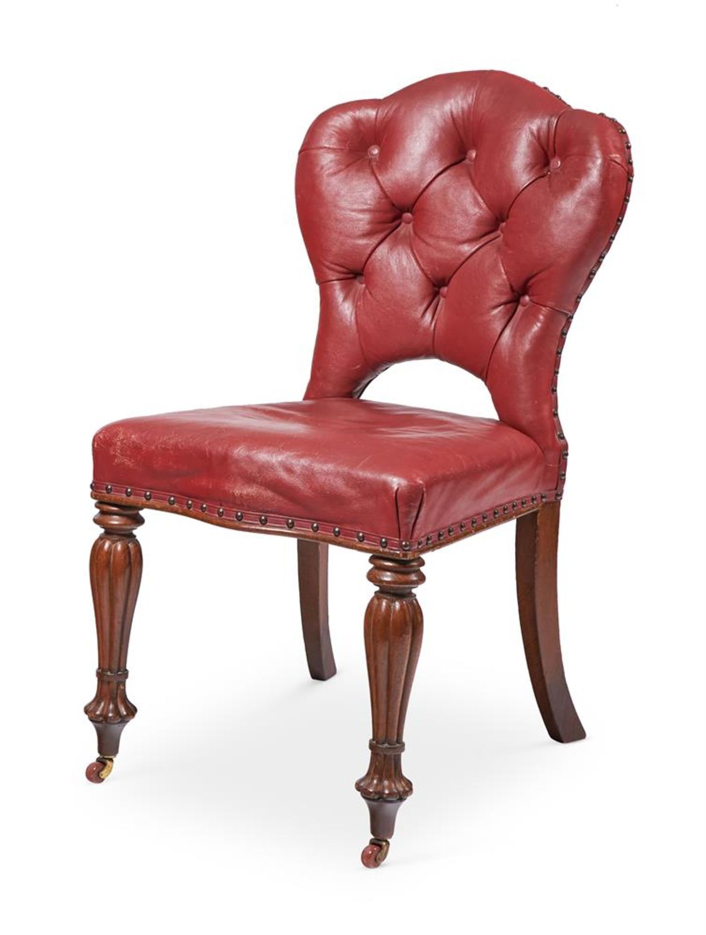 A SET OF EIGHT EARLY VICTORIAN OAK AND RED LEATHER DINING CHAIRS MID 19TH CENTURY - Image 3 of 5