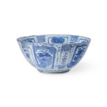 A LARGE BLUE AND WHITE 'KRAAK' PUNCH BOWL, CHINESE WANLI (1573-1620)