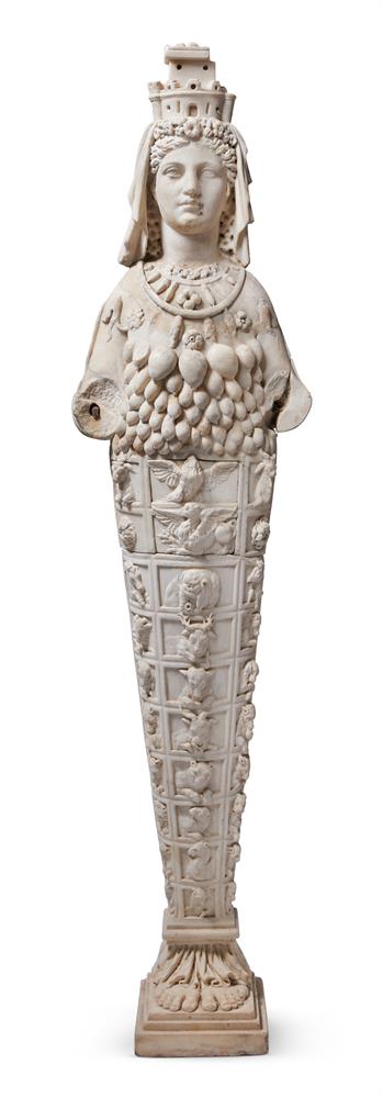 AFTER THE ANTIQUE, A CARVED MARBLE GRAND TOUR FIGURE OF THE EPHESIAN ARTEMIS - Image 3 of 3
