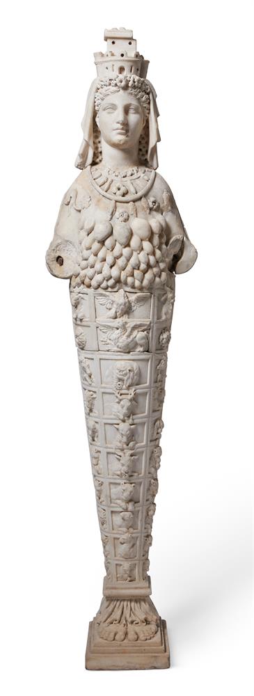 AFTER THE ANTIQUE, A CARVED MARBLE GRAND TOUR FIGURE OF THE EPHESIAN ARTEMIS