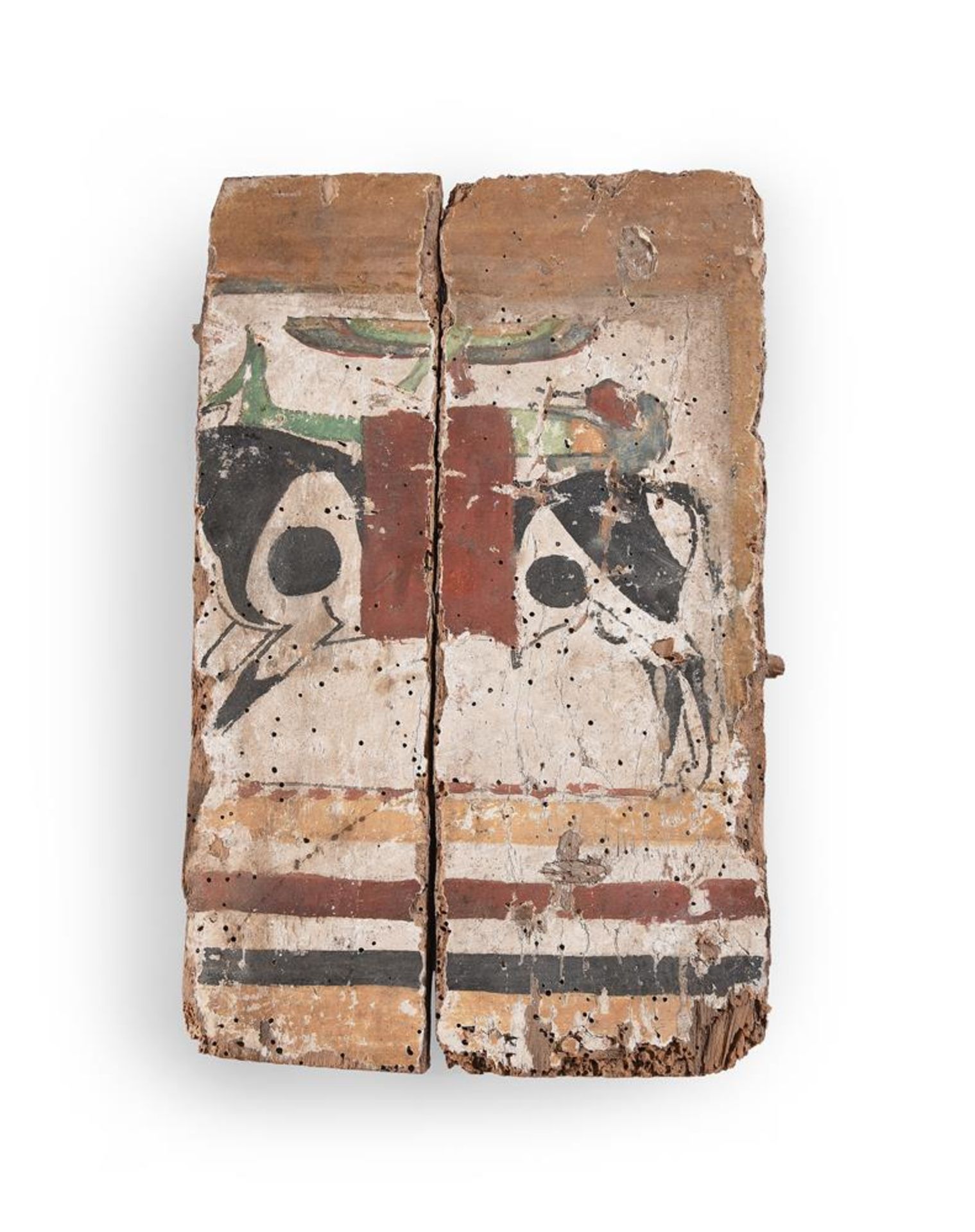 AN EGYPTIAN POLYCHROME PAINTED COFFIN FOOT PANEL, LATE PERIOD, AFTER 664 B.C.