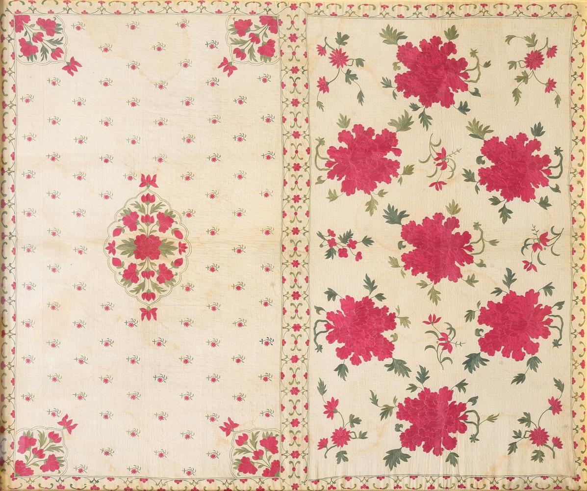 A MUGHUL SILK EMBROIDERED DOUBLE SIDED CUSHION COVER, NORTH INDIA, CIRCA 1800 - Image 2 of 2