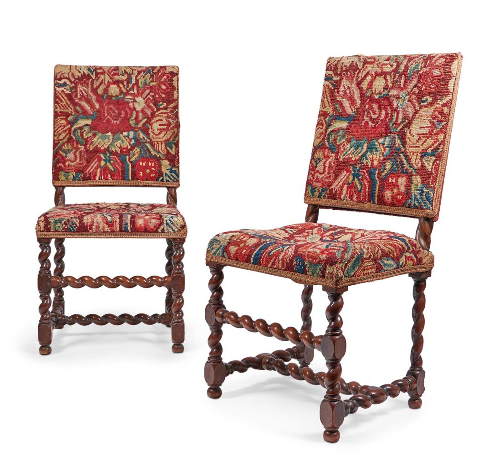 A PAIR OF WILLIAM & MARY WALNUT AND TURKEY-WORK SIDE CHAIRS OR BACKSTOOLS, LATE 17TH CENTURY - Image 3 of 3