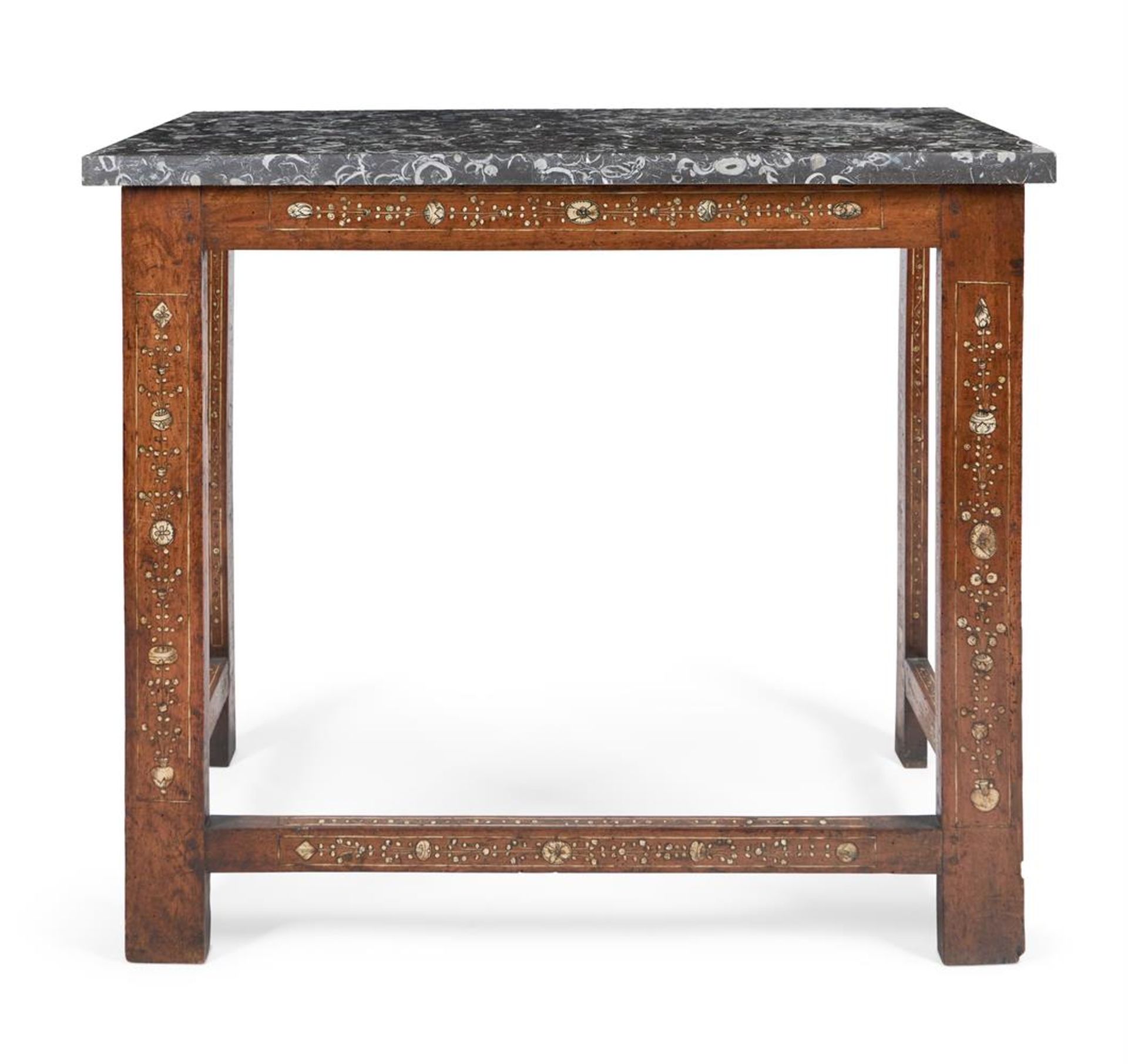 A WALNUT AND BONE INLAID MARBLE TOP SIDE TABLE INCORPORATING ITALIAN LATE 18TH CENTURY AND LATER - Image 2 of 3